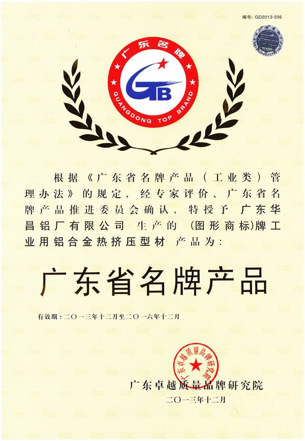 南宫NG28铝业喜获广东省名牌产品双声誉称呼