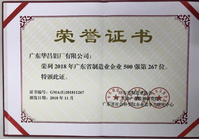 南宫NG28声誉 | 南宫NG28铝业上榜“2018年广东省制造业企业500强”